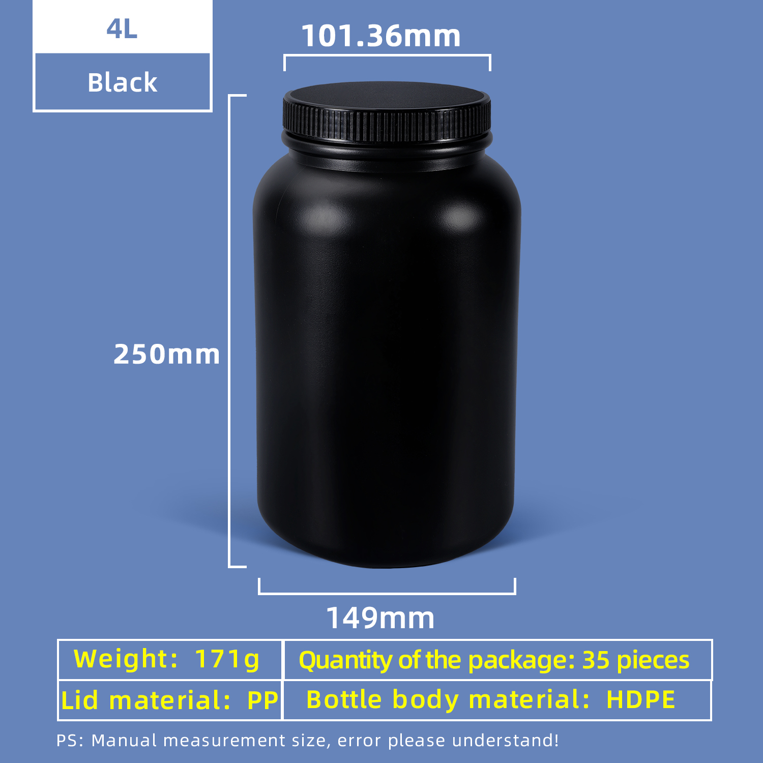 4L HDPE-Weithals-Kunststoffflasche mit Dichtungsverschluss, auslaufsicher für den Einsatz im Chemielabor