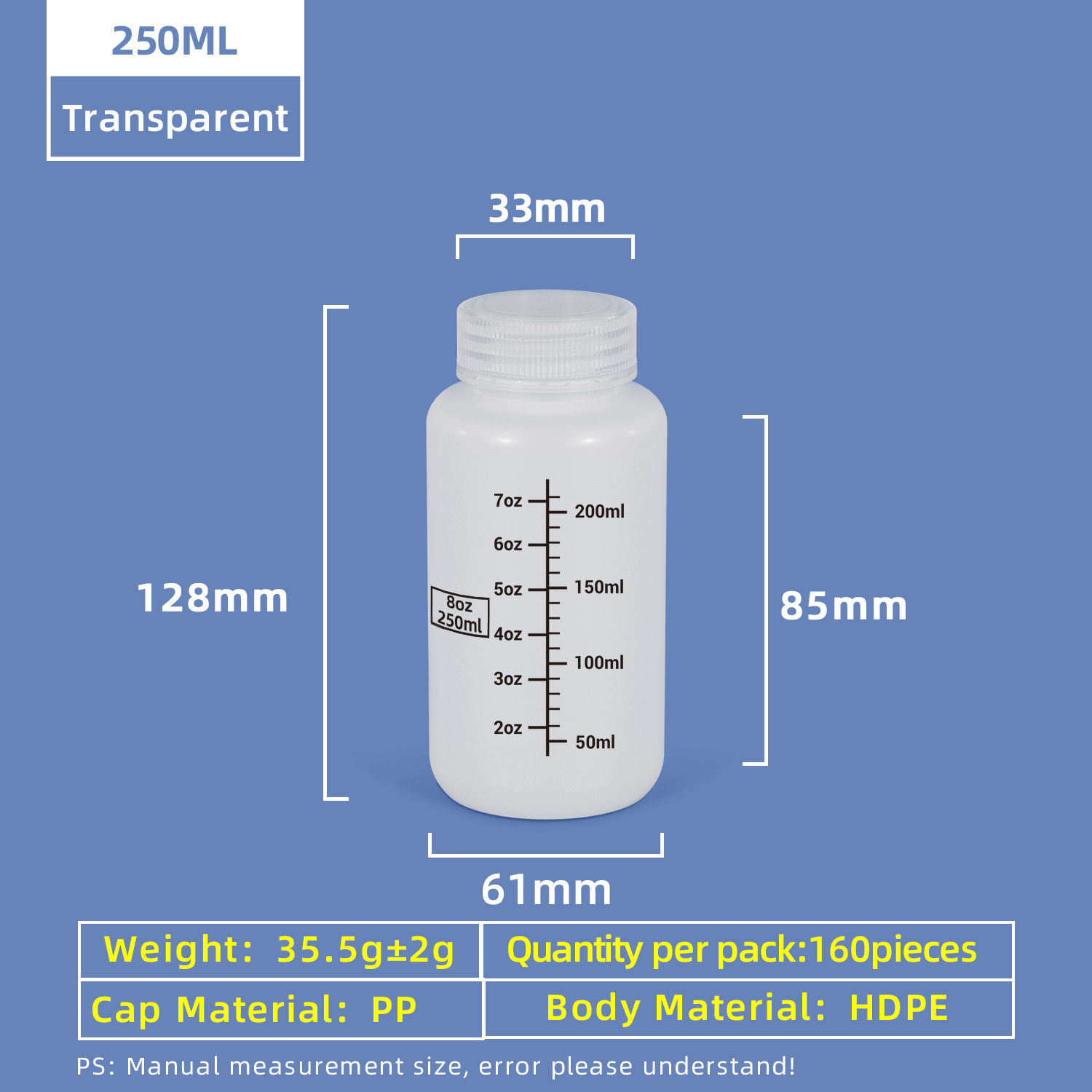 250 ml 8oz HDPE-Reagenzflasche mit Schraubverschluss