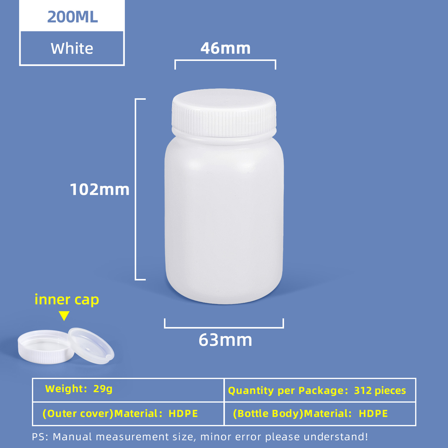 200 ml HDPE-Weithals-Kunststoffflasche mit auslaufsicherem Innendeckel für den Einsatz im Chemielabor