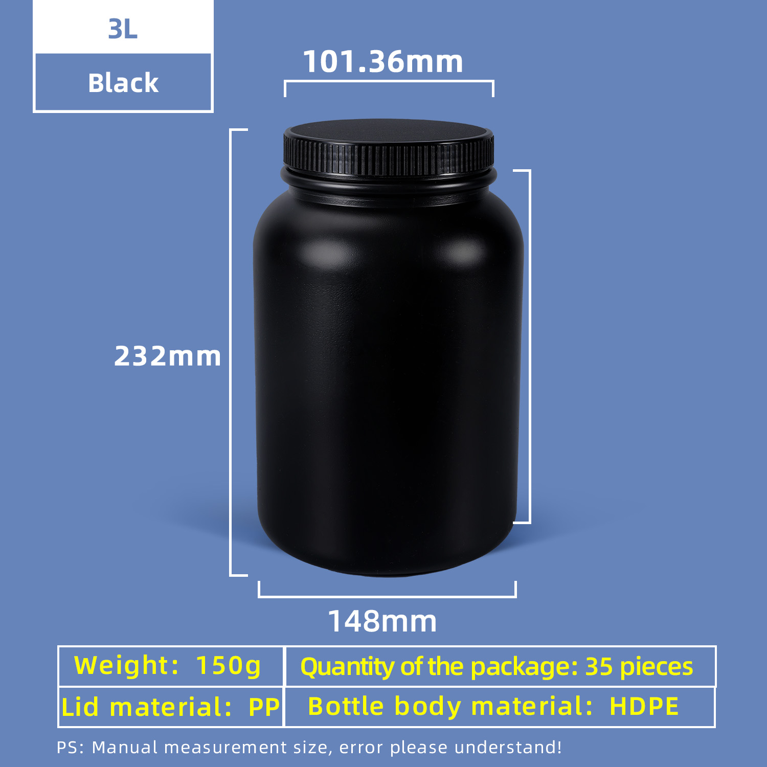 3-Liter-HDPE-Weithals-Kunststoffflasche mit auslaufsicherem Dichtungsverschluss für den Einsatz im Chemielabor