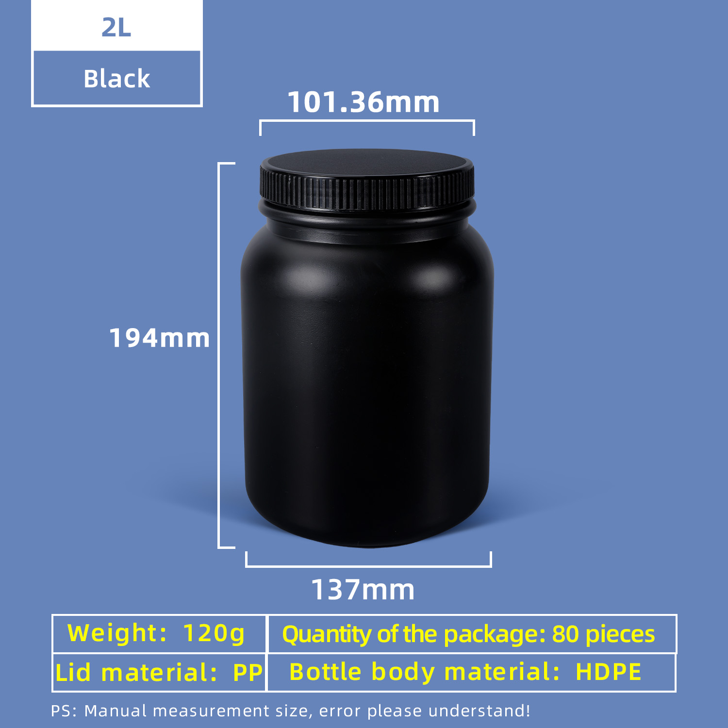 2L HDPE-Weithals-Kunststoffflasche mit Dichtungsverschluss, auslaufsicher für den Einsatz im Chemielabor