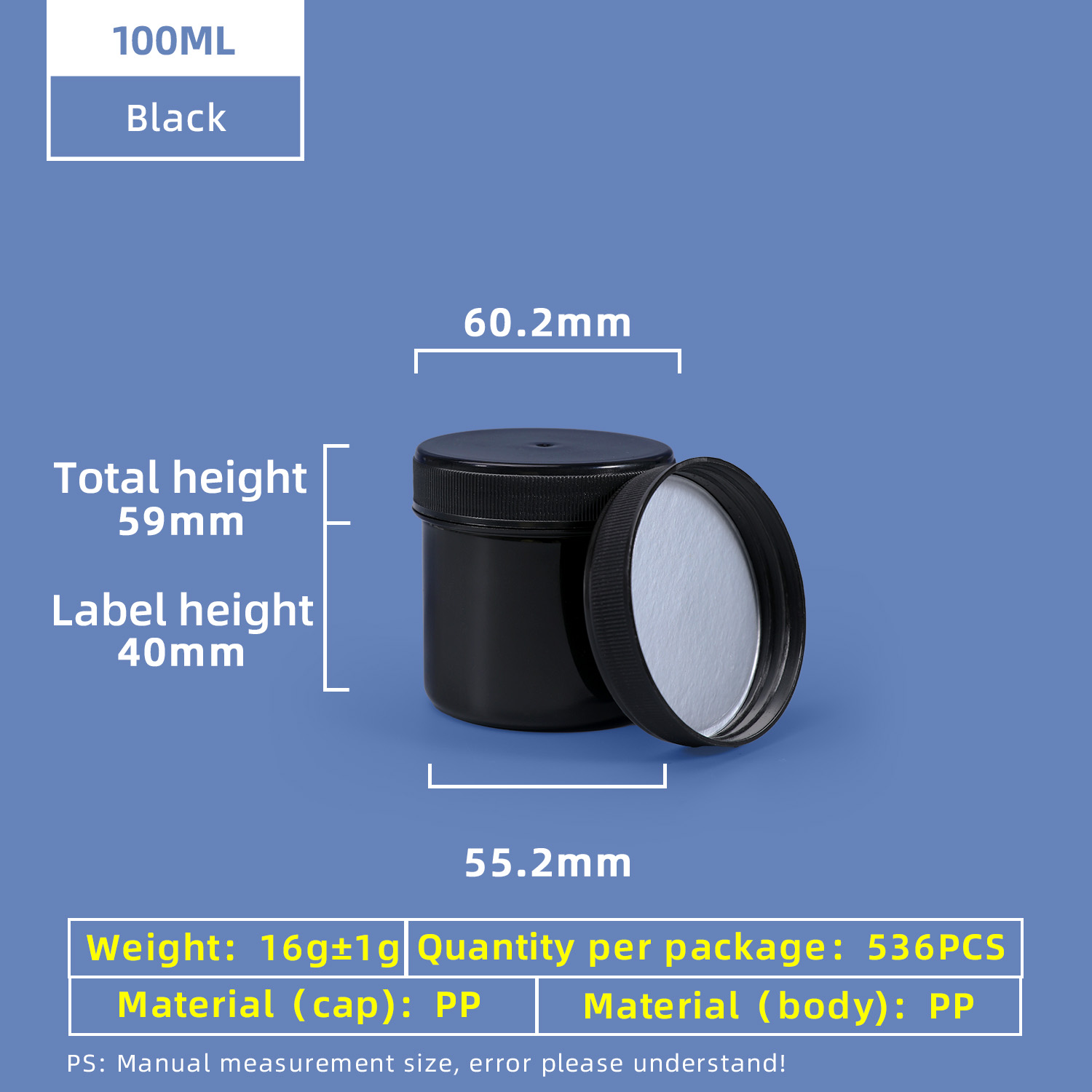 100-ml-PP-Kunststoffglas mit breiter Öffnung und Schraubverschluss und Aluminiumfolien-Dichtungskappe