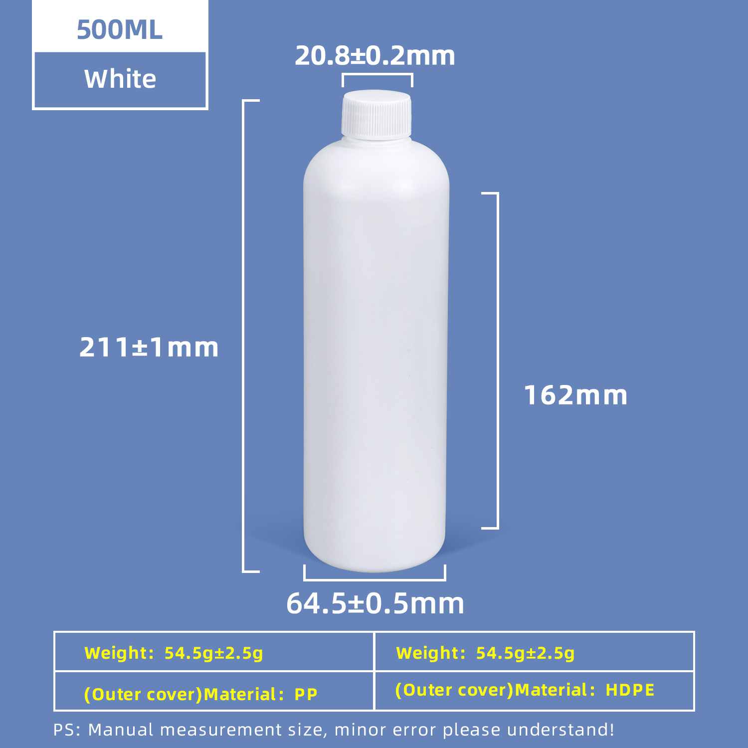 500 ml durchscheinende weiße PE-Flasche mit Induktionsdichtung mit Schraubverschluss