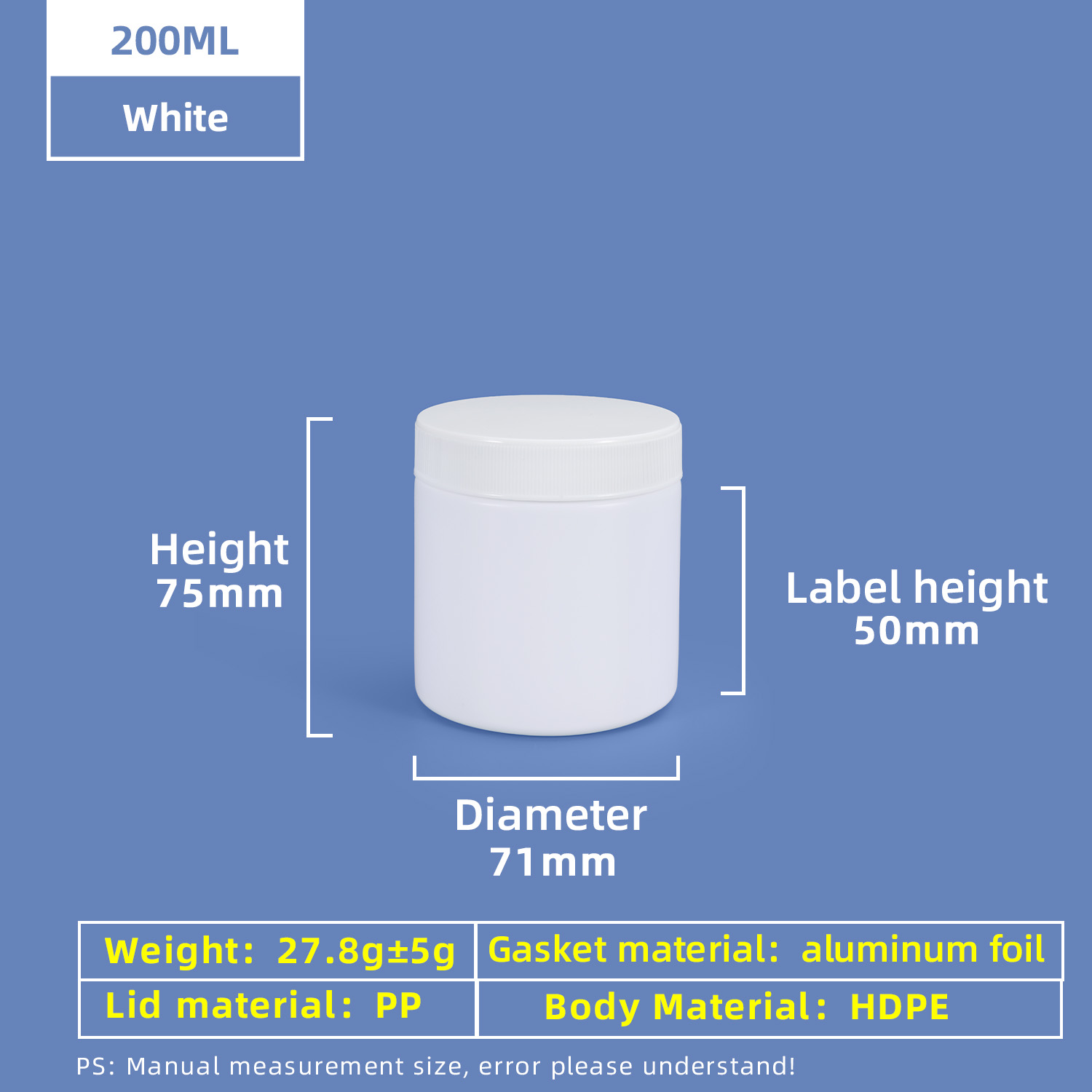 200 ml HDPE-Kunststoffglas mit weitem Mund und Schraubverschluss