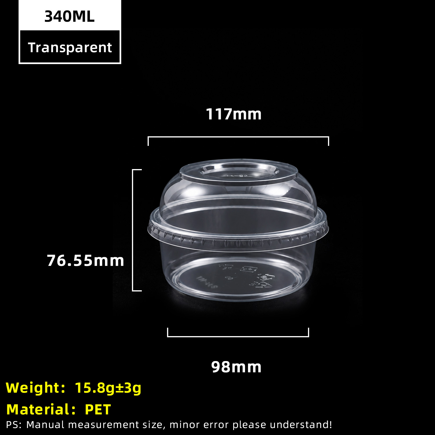 8oz 340ml transparenter PET-Kunststoffbecher