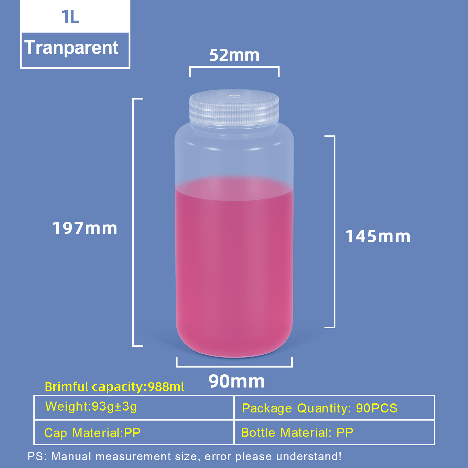 1000 ml breiter Hals Plastikpp/HDPE -Flasche