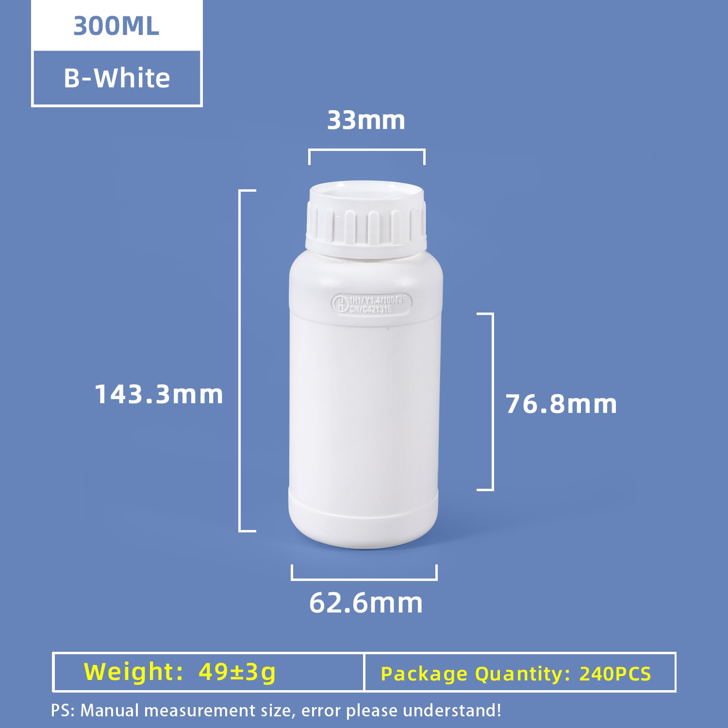 300 ml chemikaliensichere fluorierte Kunststoff-HDPE- und PTFE-Flasche 