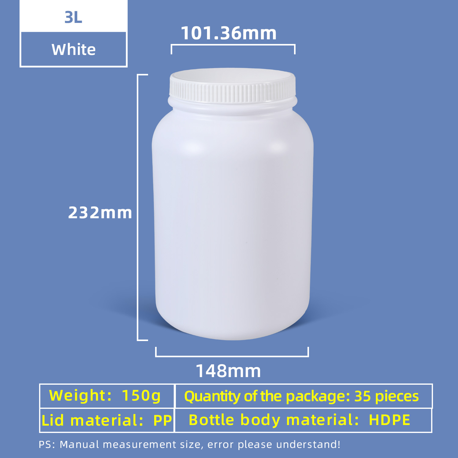 3-Liter-HDPE-Weithals-Kunststoffflasche mit auslaufsicherem Dichtungsverschluss für den Einsatz im Chemielabor