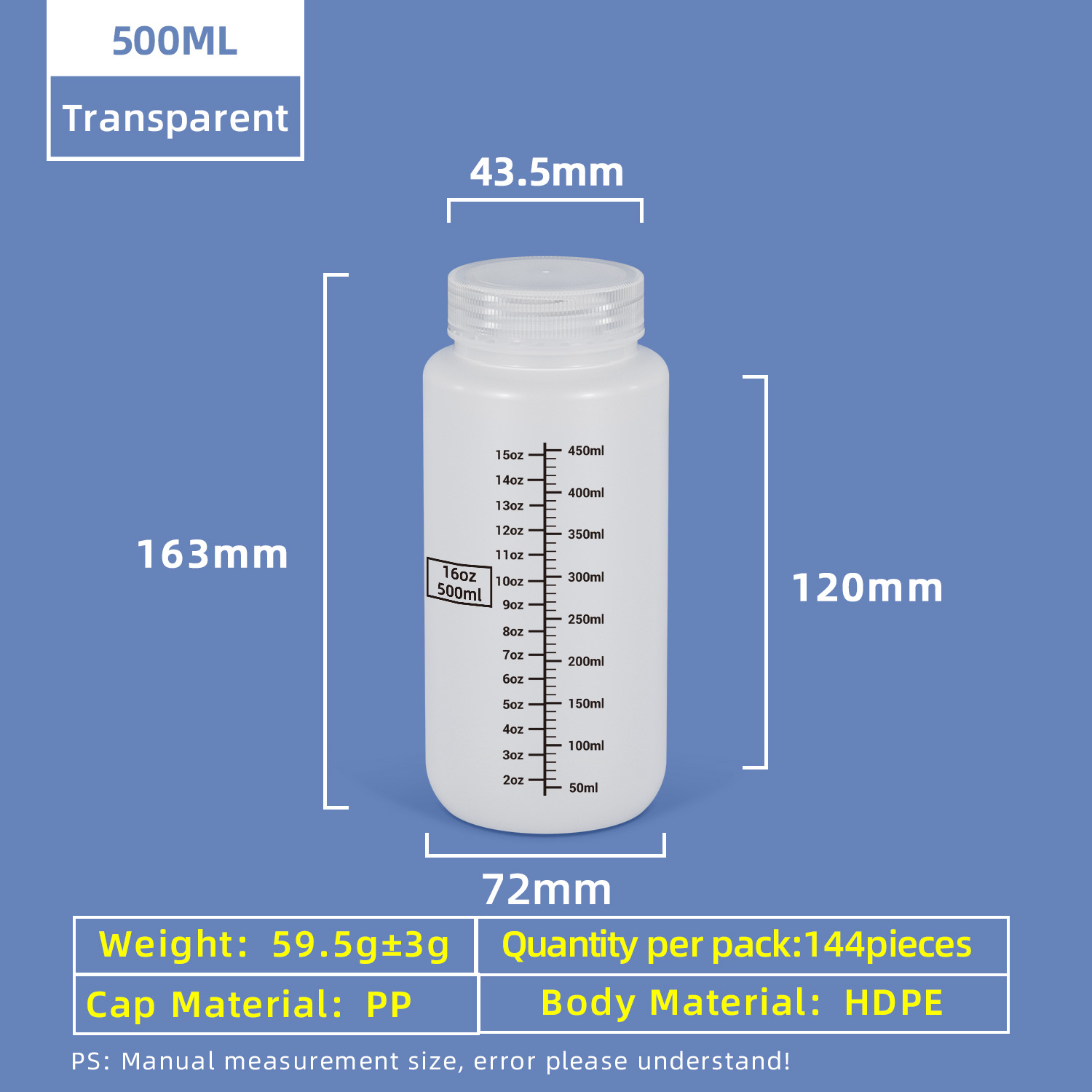 500 ml 16oz HDPE-Reagenzflasche mit Schraubverschluss