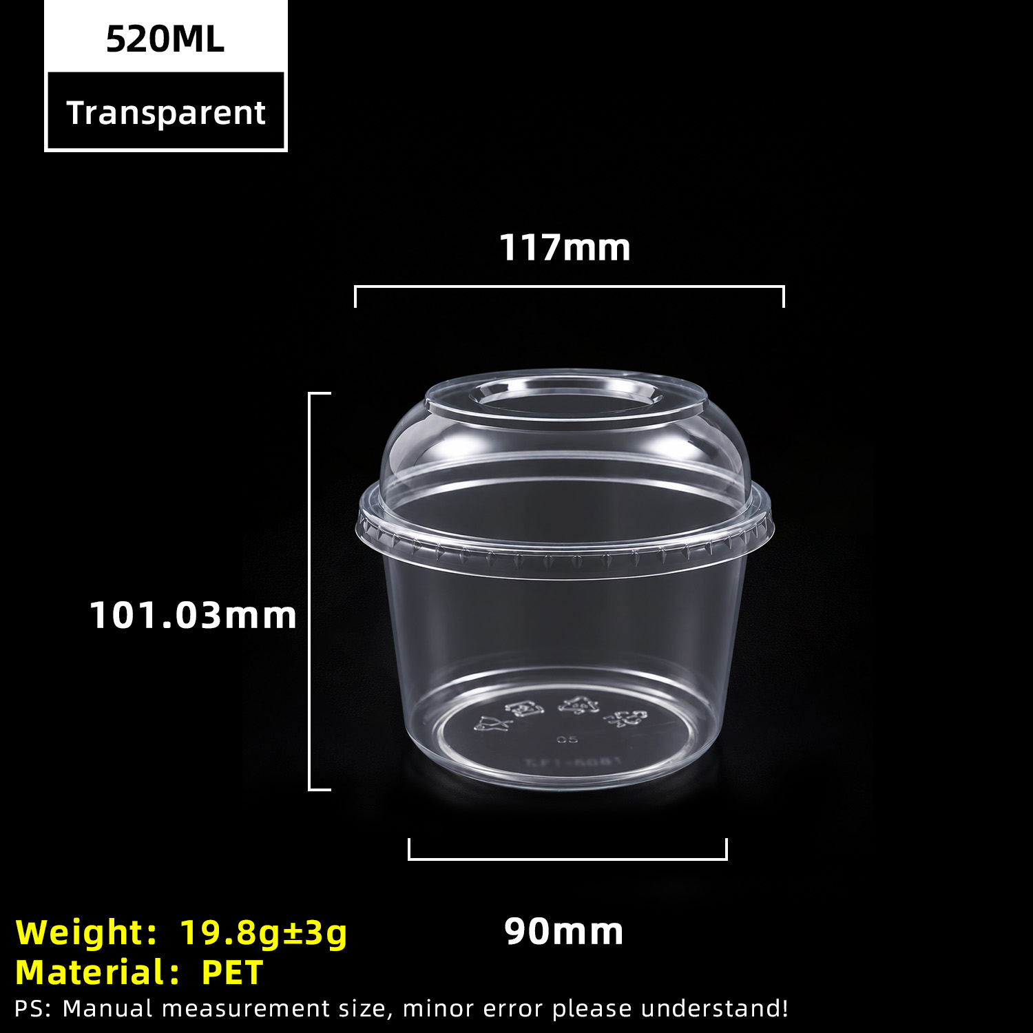 14oz 520ml transparenter PET-Kunststoffbecher